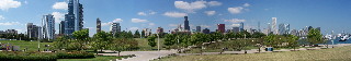 Lakefront Path and the Chicago skyline taken from the Shedd Aquarium